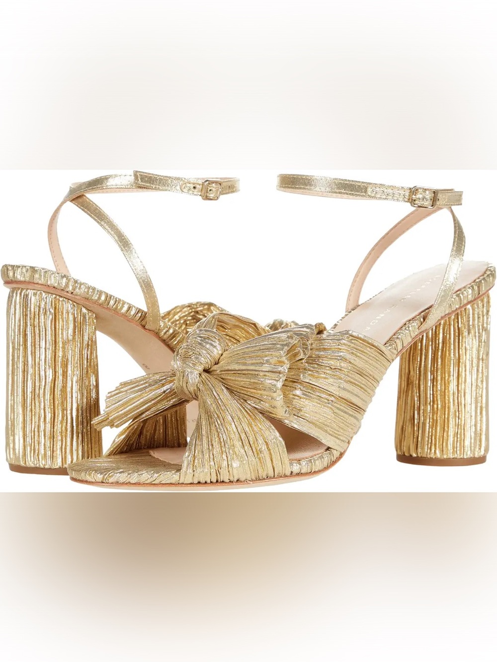 Loeffler Randall Metallic Gold Knotted Ankle-Strap Heels